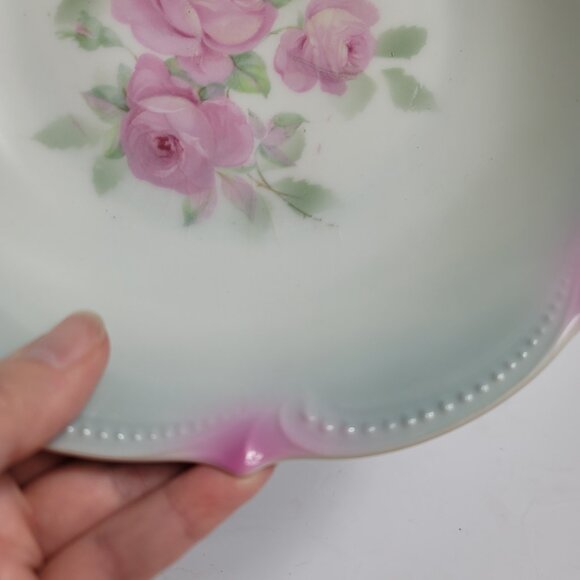 Koenigszelt Silesia Serving Bowl 9 Inch Pink Roses Green Leaves Beaded Boarder - Picture 8 of 15